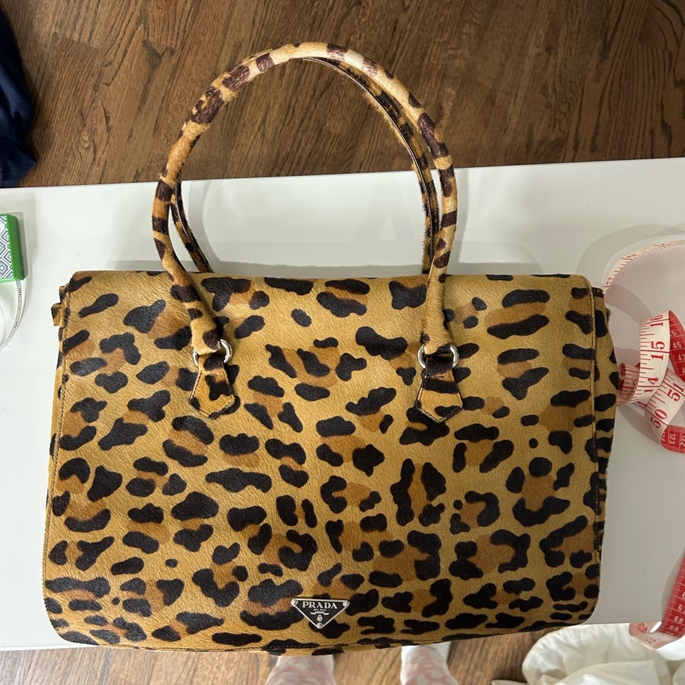 Prada Leopard-Print Satchel in Tan & Black - Picture 2 of 7
